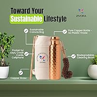 Vista 2 de Botella de agua de cobre puro para beber, probada en laboratorio, vaso 100% puro, botella de cobre ayurvédico martillado, 34 onzas