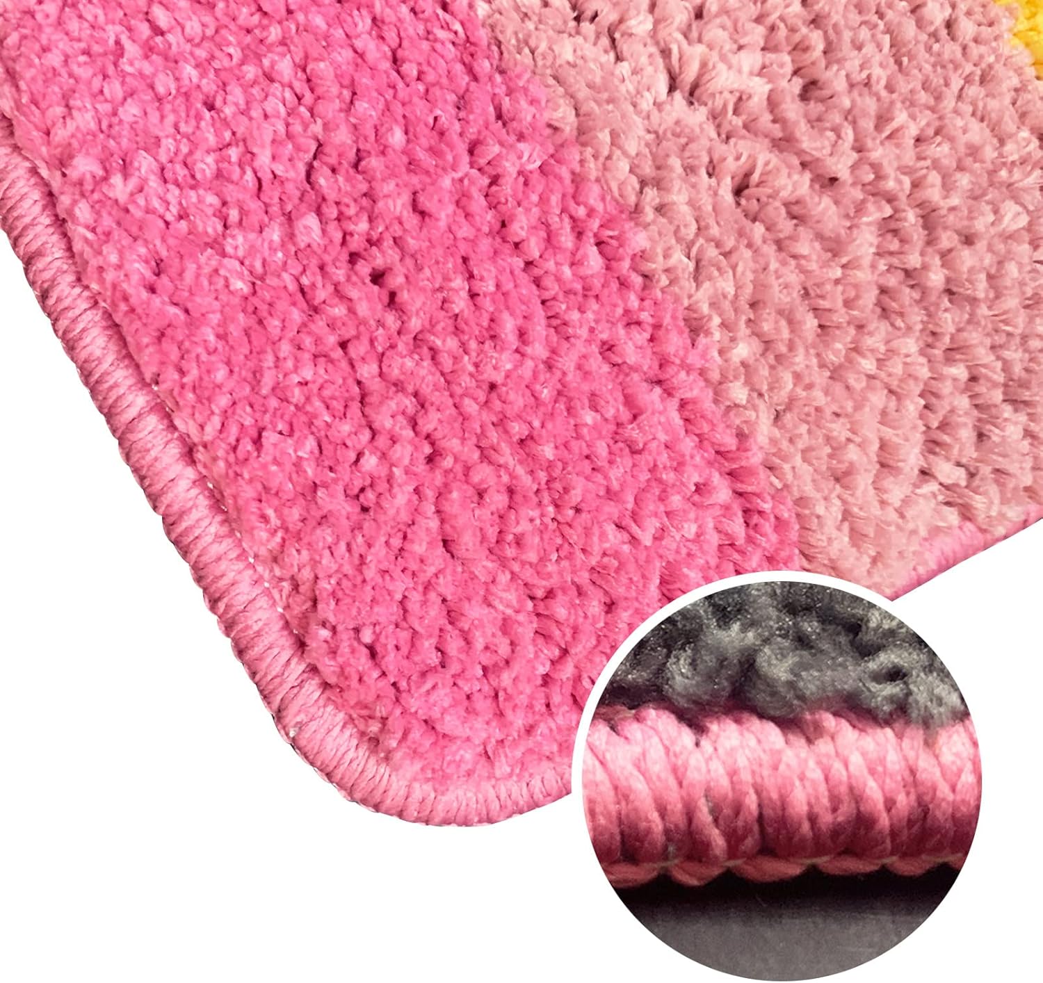 Bathroom Rug Half Circle Bath Area Rug Doormat Rainbow Bath Mat Small Kids Room Throw Rug Water Absorbent Quick Dry Shower Floor Mat for Kitchen Entrance Farmhouse 17.7"x27.6", Pink Edge