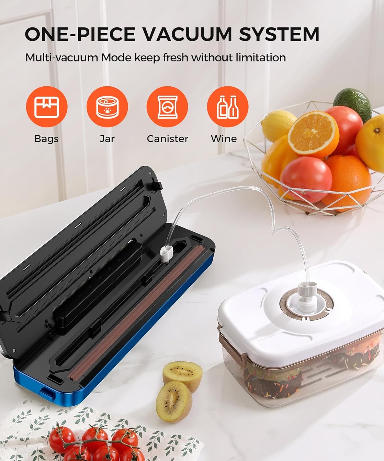 Vacuum Sealer for Food,75Kpa Precision Suction Power 6-in-1 Food Sealer with Digital Timer, Compact Design with 10 Vacuum Bags & Bulit-in Cutter(Black Sliver)