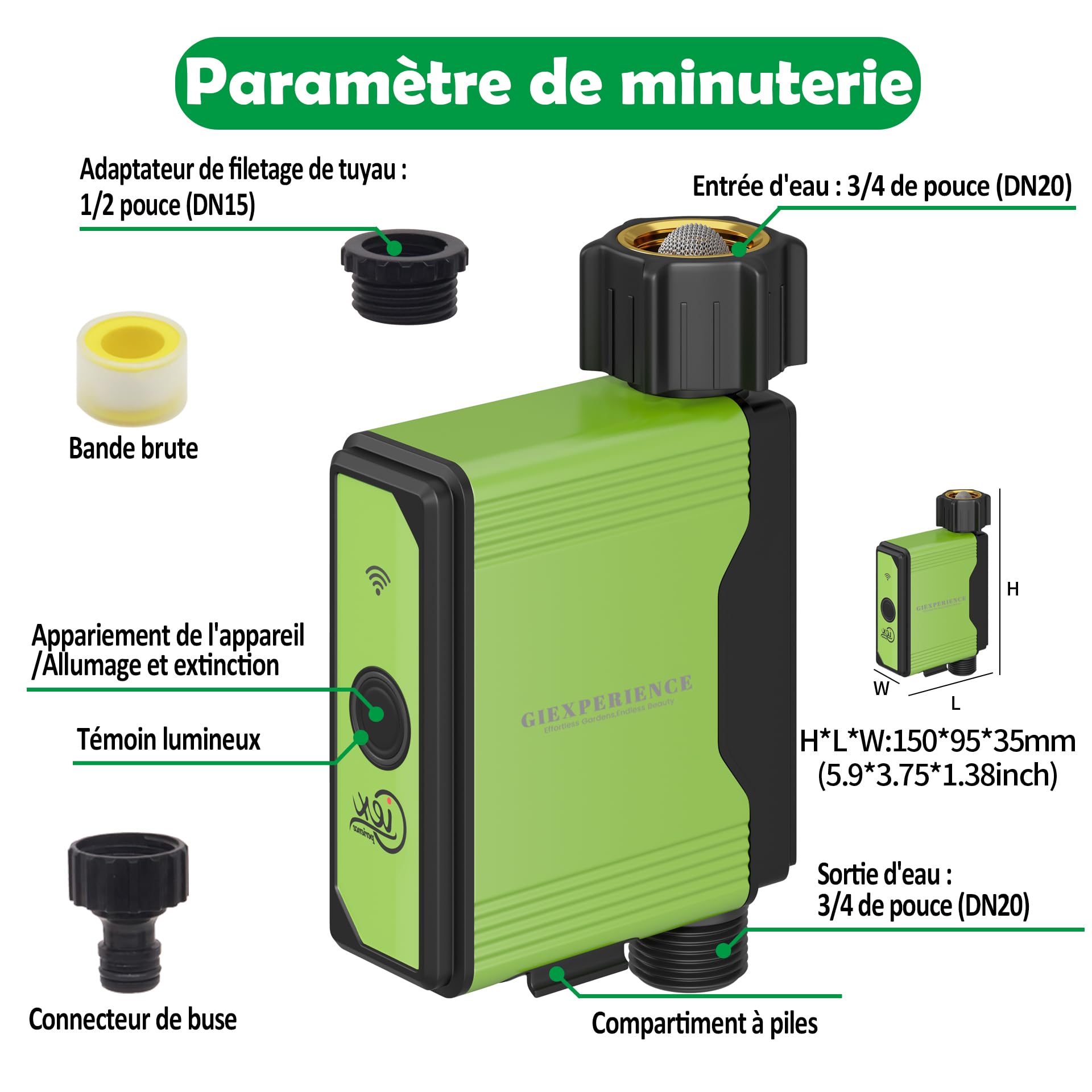 Minuteur d’arrosage de Jardin Intelligent Bluetooth avec débitmètre à Turbine intégré, 10 programmes, Compatible Tuya Smart et Smart Life