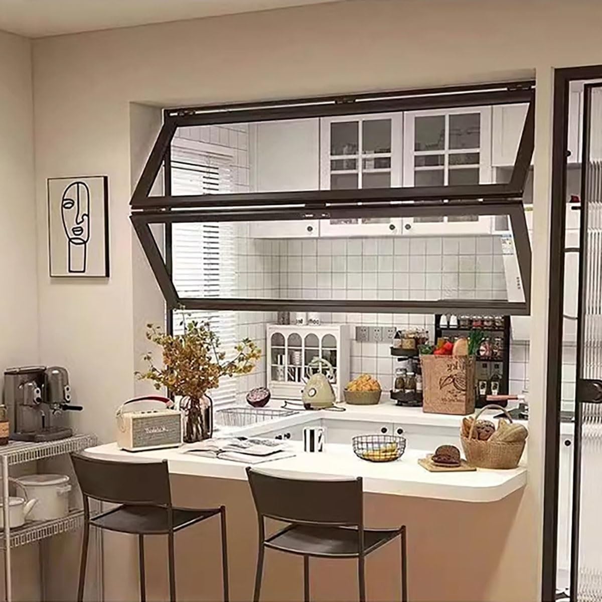 Customizable Folding Sliding Aluminum Concession Window with Lockable Double Hung Design, 5mm Tempered Glass, Ideal for Food Trucks, Coffee Shops, and Vending (Flush Mount, White)