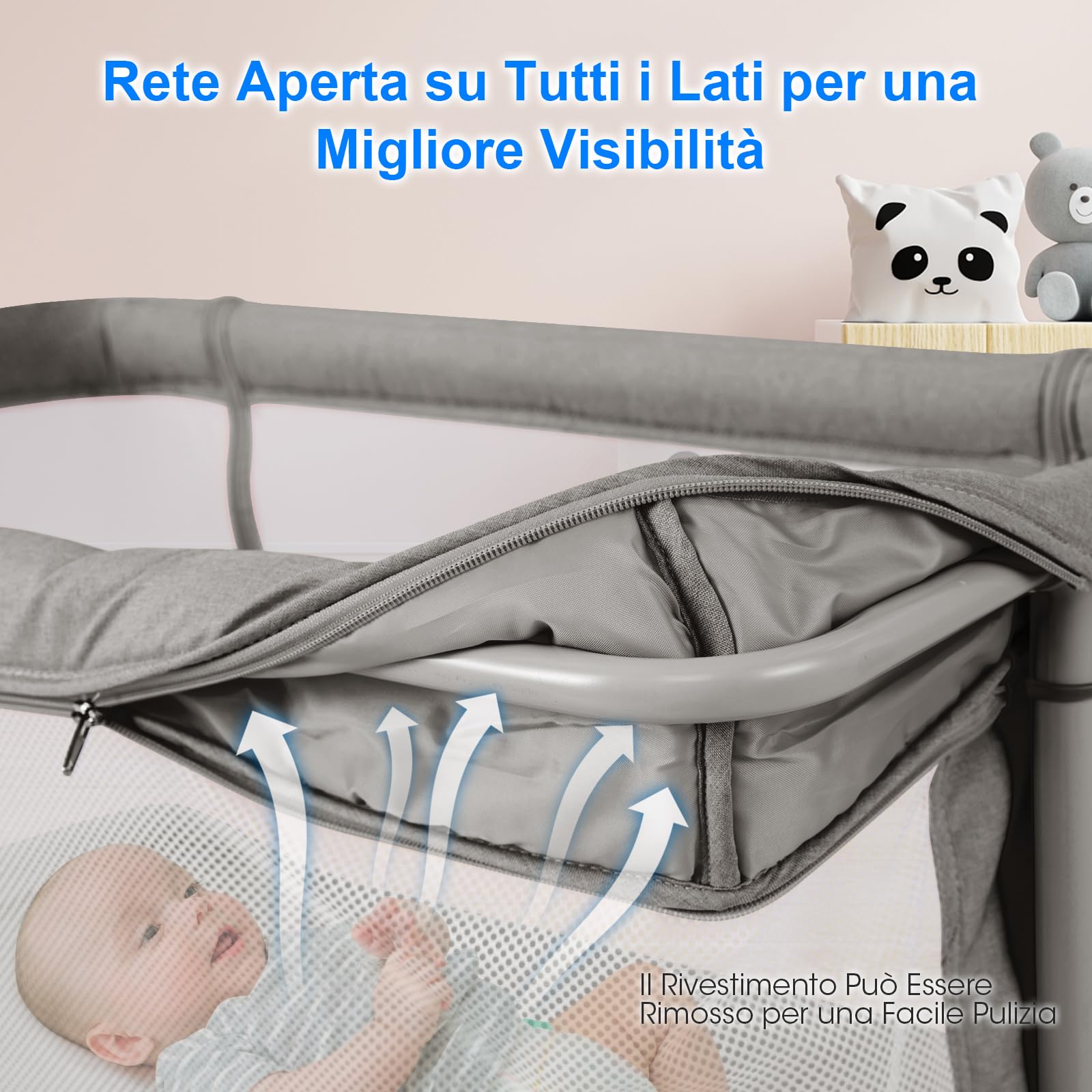 COSTWAY 3 in 1 Culla Neonato Fianco Letto, Lettino Neonato Dondolo con Materasso, Culla Co-Sleeping Fino a 9 kg, Altezza Regolabili, 84 x 59,5 x 80,5cm (Grigio)