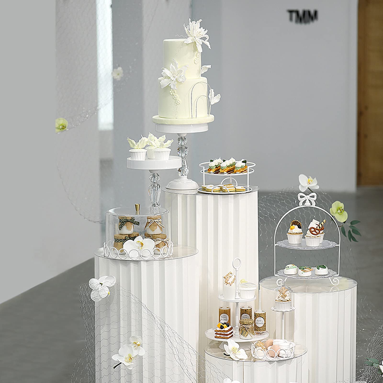 caihuashopping Présentoir à Gâteau Support de gâteau à 2 Niveaux avec des poignées d'arc Blanc feroughine de Dessert de fêtes de Mariage de Mariage d'anniversaire de Mariage Stand de Gâteaux