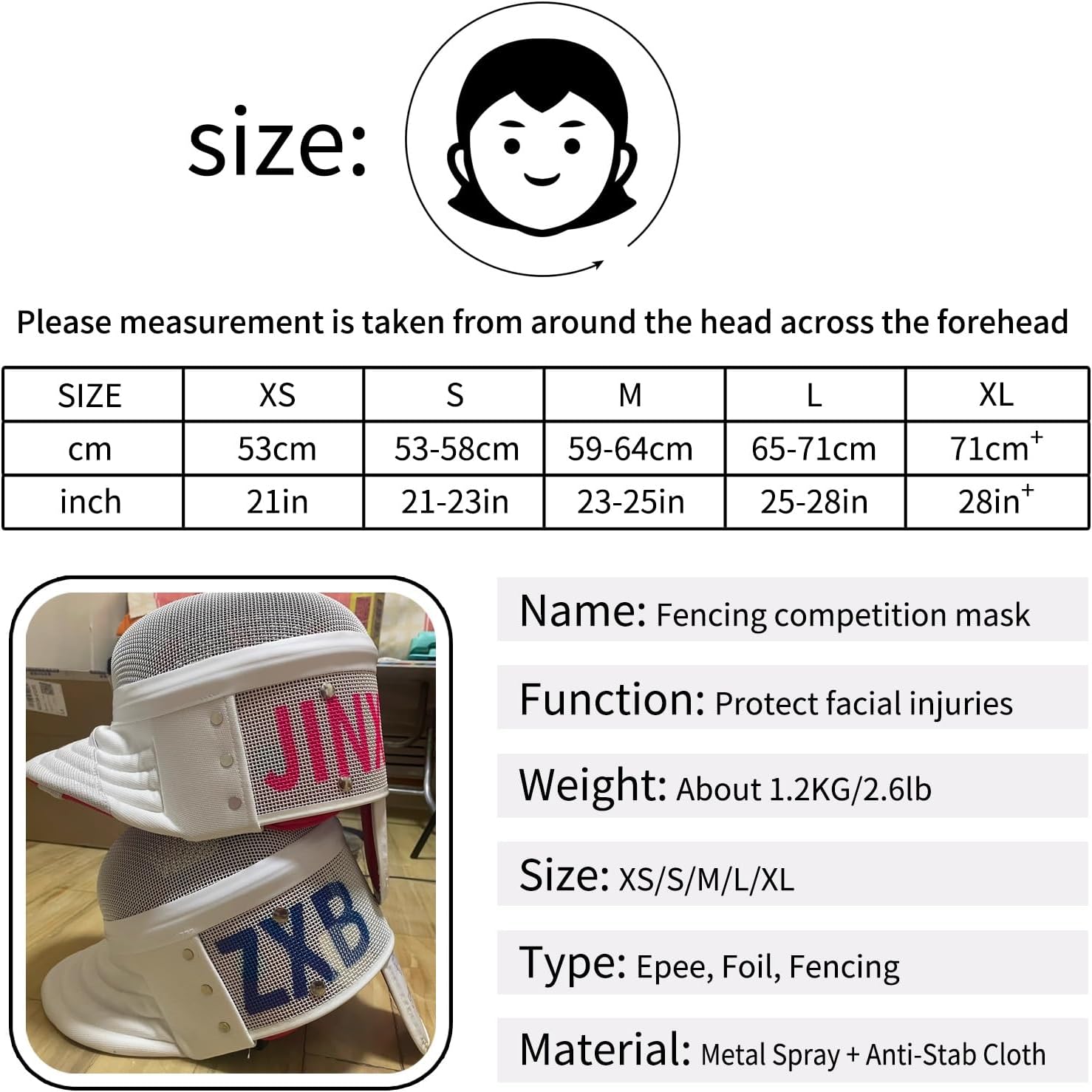 350Nfencing Masks，Fencing Protection，Professional Fencing Helmet，Equipped with Anti-Reflective Mask and Full Coverage Lining to Protect Against Steel Sword Strikes(X-Small)