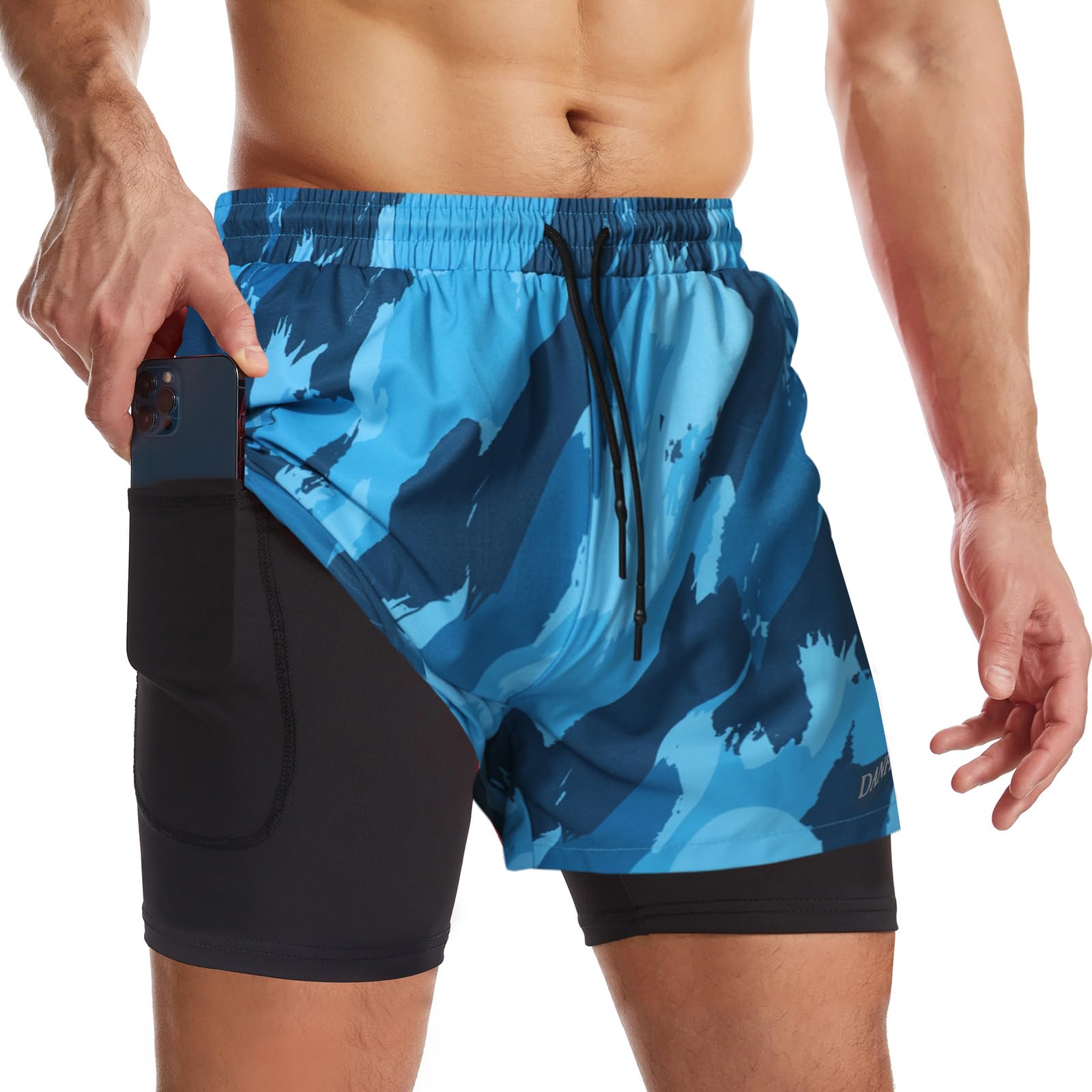 Danfiki Pantaloncini Sportivi da Uomo Running Shorts Asciugatura Rapida con Tasca per Jogging Tennis Fitness Allenamento 2 in 1