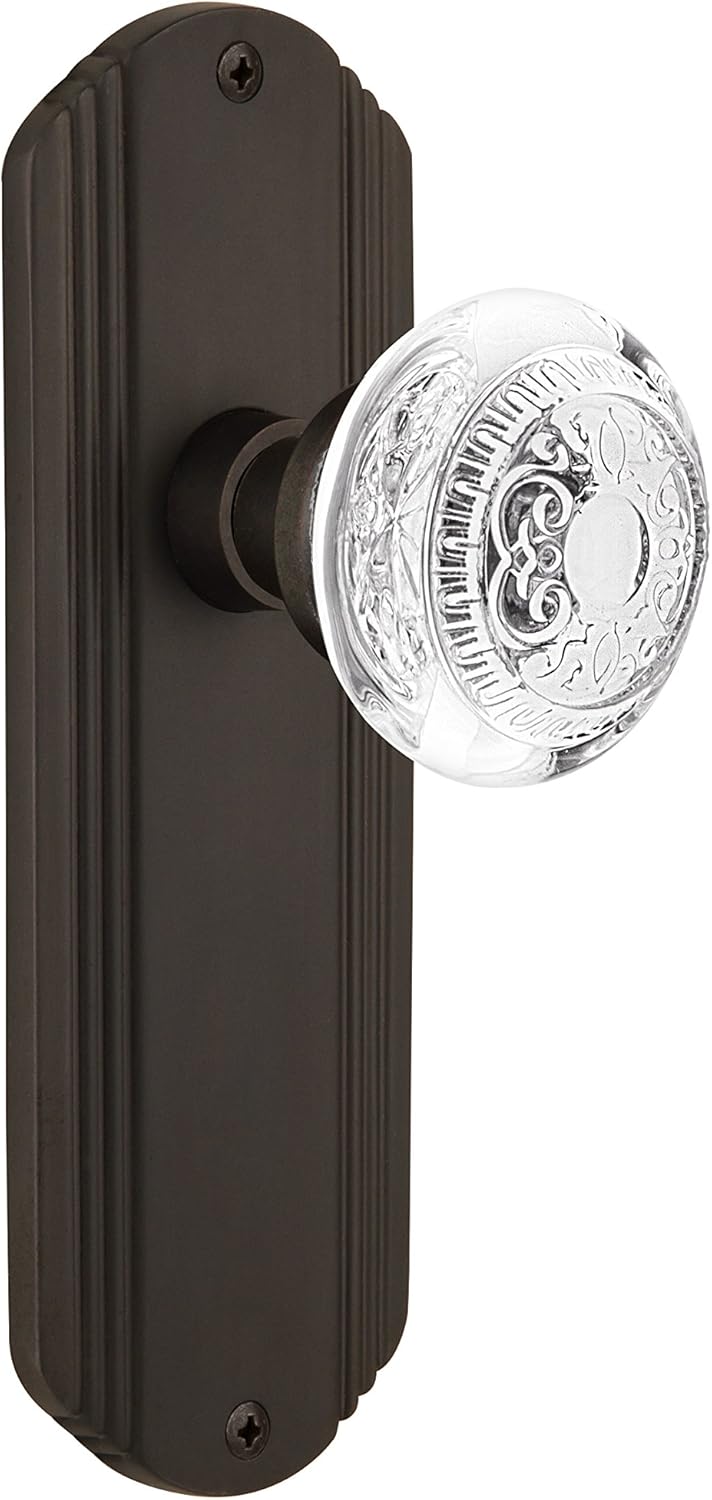 Nostalgic Warehouse 750709 Single Dummy Deco Plate with Crystal Egg and Dart Knob, Surface Mounted, Antique Brass