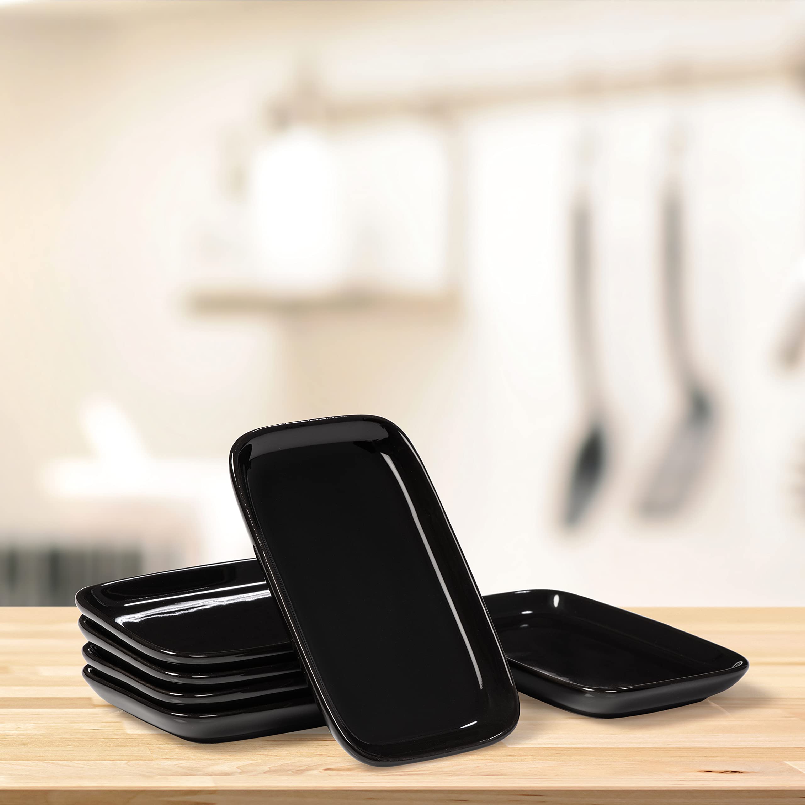 Urban Lifestyle Piatti Aperitivo Set da 6 Nero in Gres 15 x 10 cm Rettangolari Piatti Antipasti Tapas Sushi Piccoli Piatti da Portata Impilabili Resistenti ai Graffi