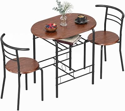 HOMCOM 3-Piece Dining Table and Chairs Set Wood-Effect Top Natural