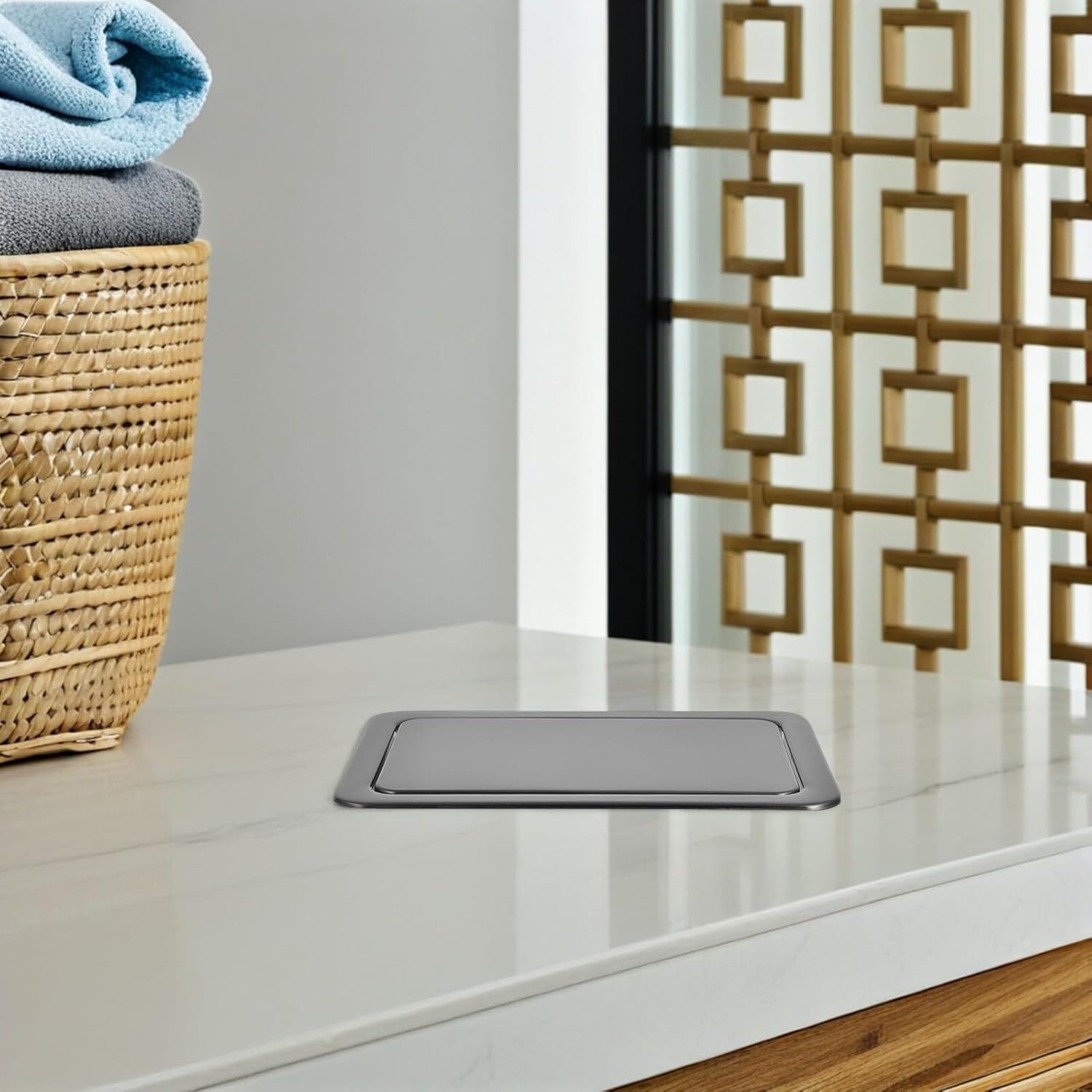 Artibetter Stainless Steel Trash Can Lid Built-in Countertop Swing Flap Cover Concealed Garbage Bin Lid for Kitchen and Bathroom Waste Disposal