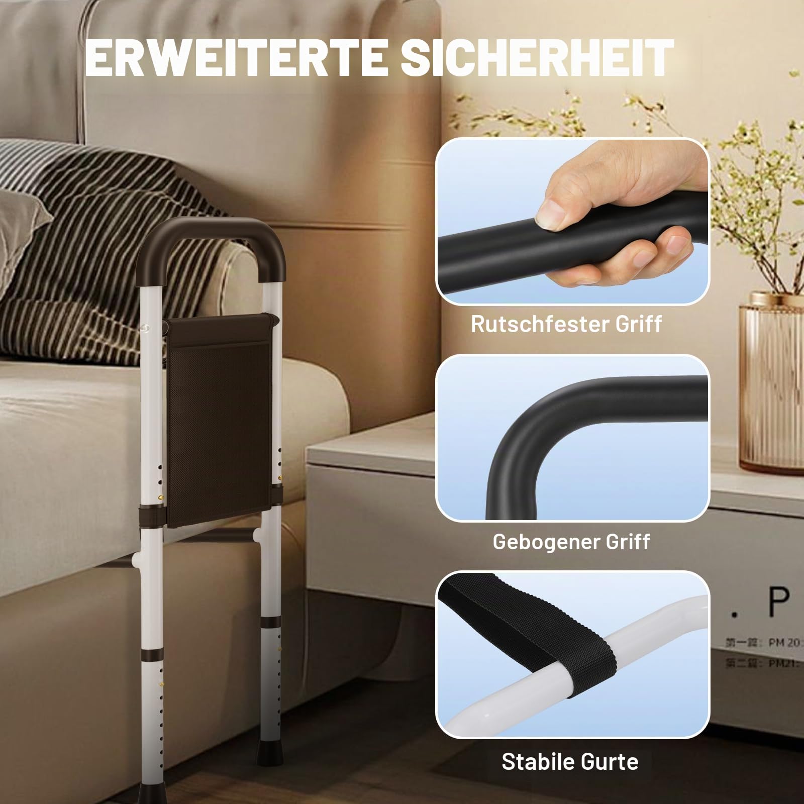 LIFERUN Bett Aufstehhilfe für Senioren, Höhenverstellbarer Haltegriff