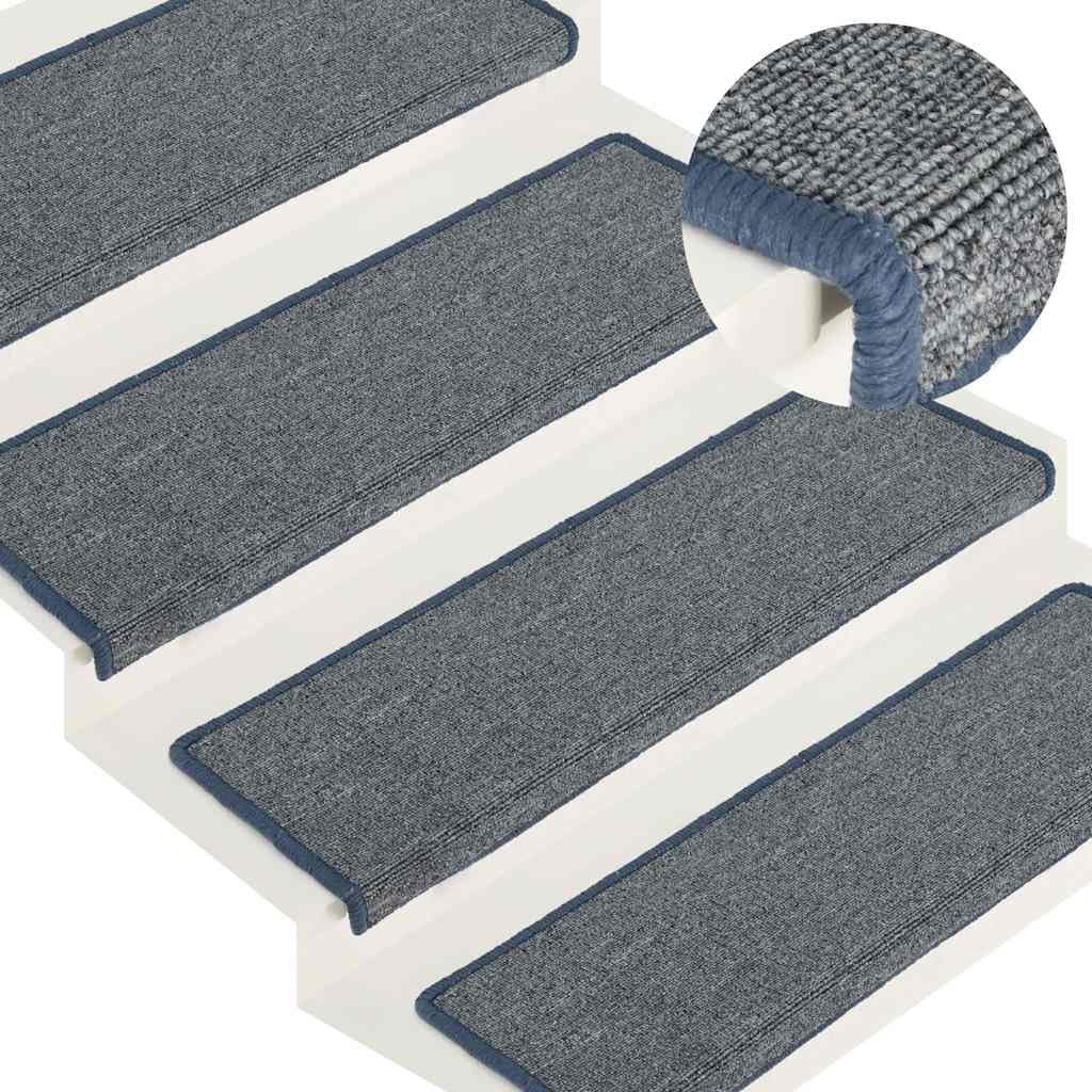 Stufenmatten 30 Stück 65 x 21 x 4 cm Hellgrau und Blau Rechteckiger Rand Treppenstufen Matten, Teppich Innen für Treppen, rutschfest Stufenmatten Treppenteppich