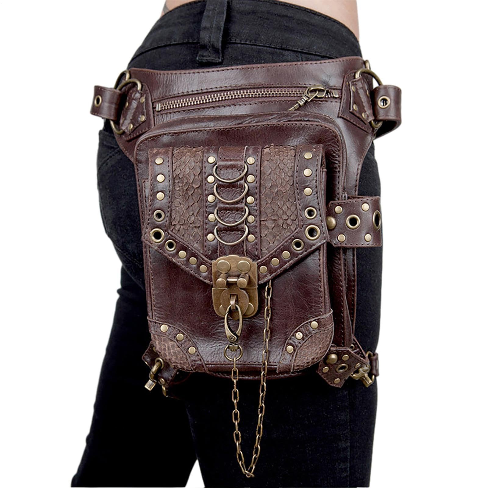 Cintura medievale - Custodia in pelle PU steampunk, vita alla, resistente | all'acqua, accessorio elegante, unisex, da viaggio, per escursioni, festival, abbigliamento per donne, uomini e