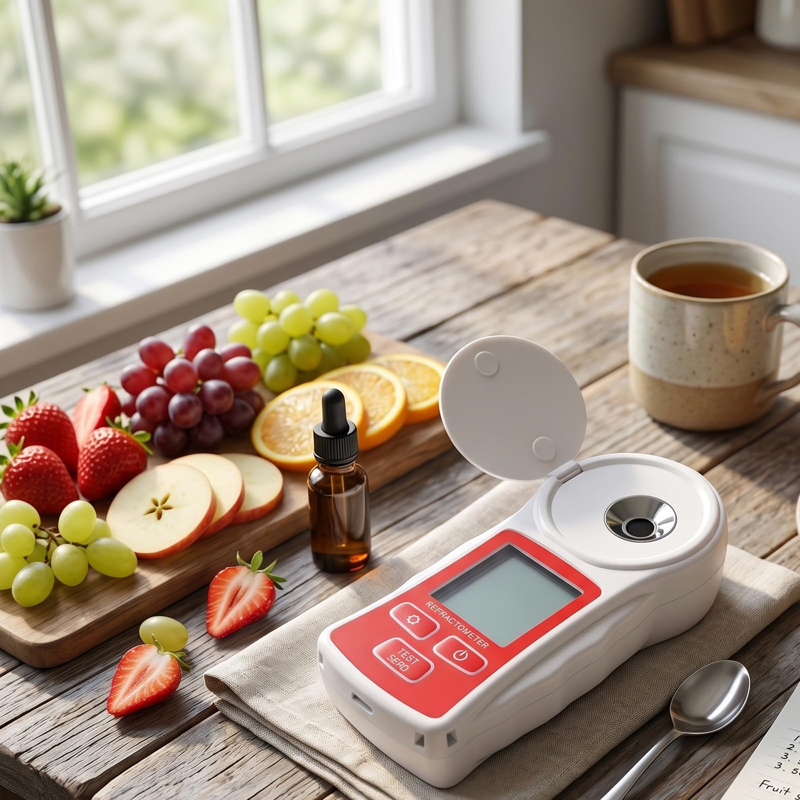 Refractómetro Digital, Compensación Automática de Temperatura del Sensor Inteligente 0-55% para Pruebas de Contenido de Azúcar de Frutas y Verduras