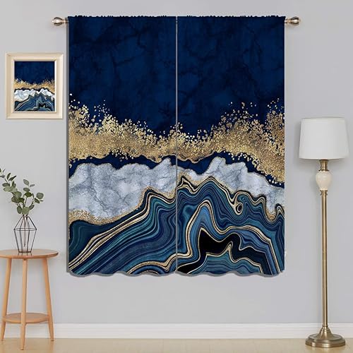 Cortinas opacas de mármol blanco para dormitorio de niño y niña, decoración de oscurecimiento de sala de estar, arte abstracto de moda, azul con