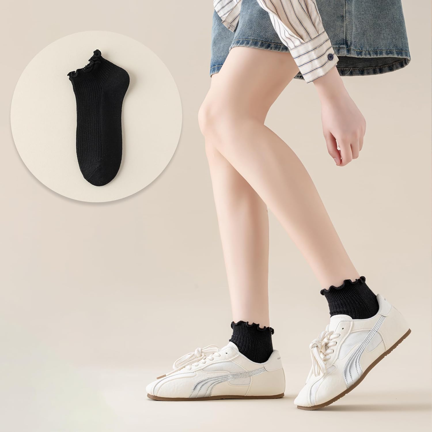 Mcool Mary Womens Ankle Ruffle Socks Casual Cotton Frilly Breathable Cute Knit Lettuce Trim No Show Socks 6 Pack - Image 9