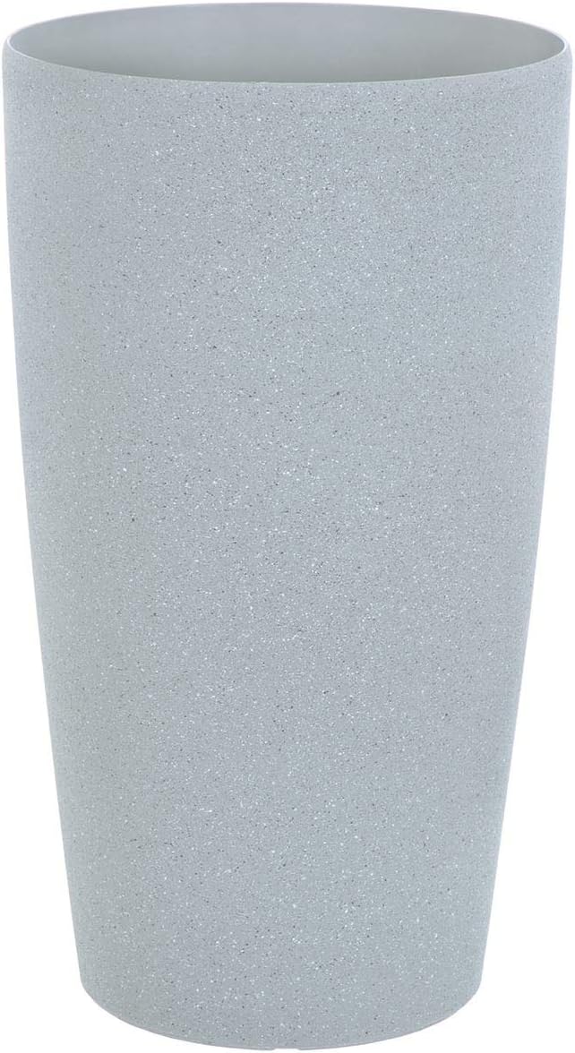 AzumaTall Round Plant Pot With Sandstone Effect Plastic Garden Home Gardening Planter Accessory For Flowers Herbs Trees Plants Indoor/Outdoor Use Patio Decking Convervatory Lawn Hallway - Grey 41cm
