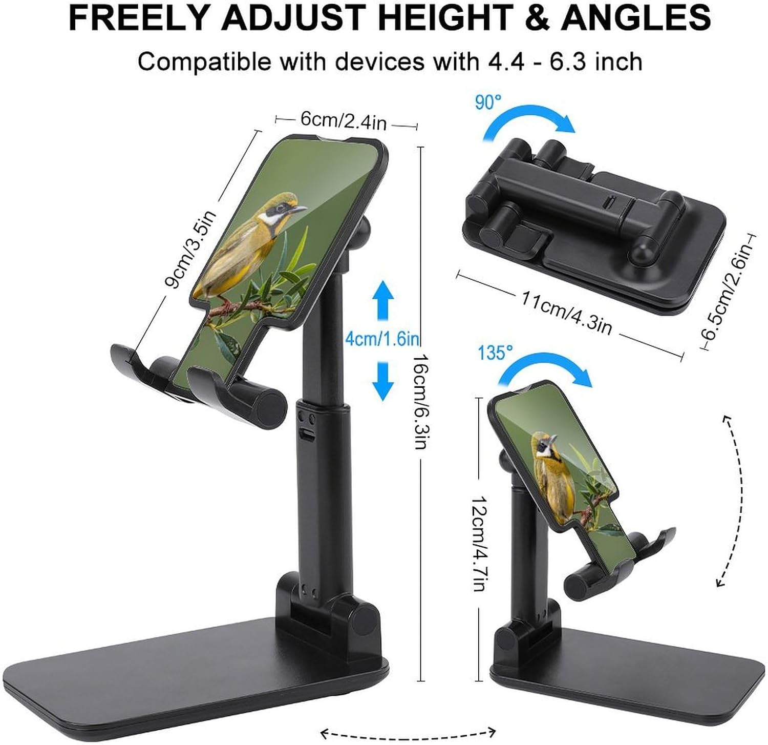 Outdoor Olive Green Flowering Birds Folding Cell Phone Stand Adjustable Phone Holder for Desk Portable Phone Holder Universal Cellphone Stand Holder Compatible with Phone All Phones Black image 2