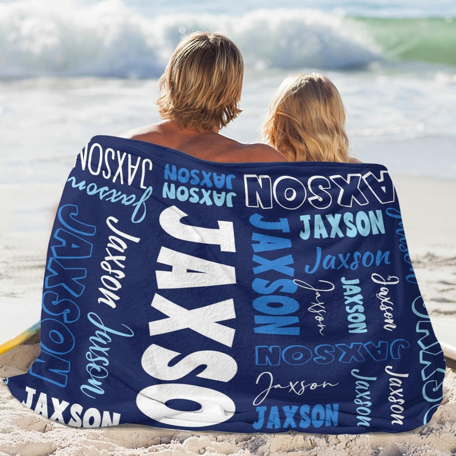Dr.TOUGH Personalized Custom Name Blanket, Blue, 50' x 60', Letter Print, Wool Blend, Throw Blanket, Custom Blanket, Perfect for Kids, Adults, Camping, Travel, Napping