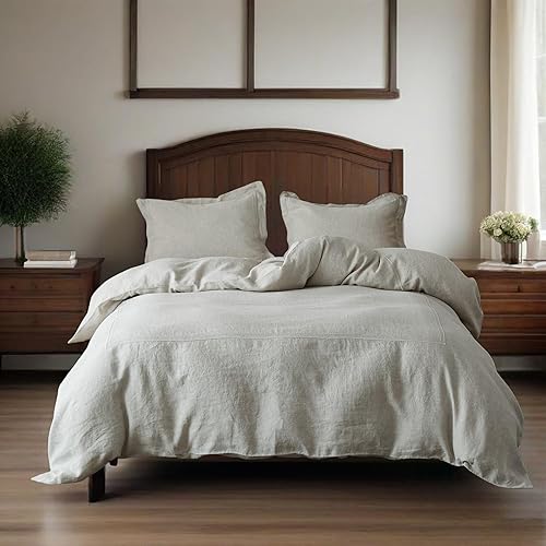 Simple&Opulence Juego de funda de edredón 100% lino lavado de 88 x 92 pulgadas, juego de edredón suave de 3 piezas, doble bordado con cierre de