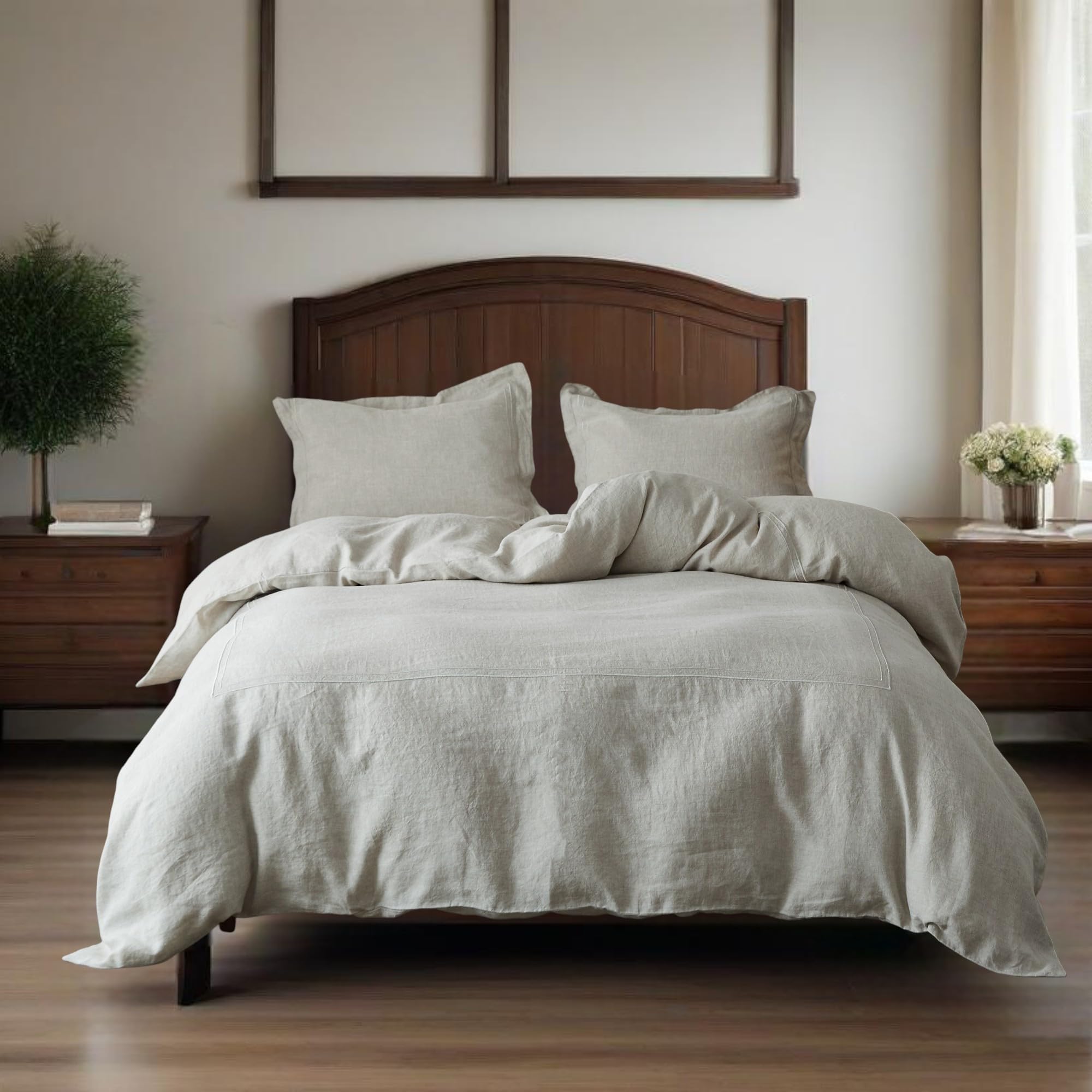 Housse de couette en lin véritable douceur rustique pour lit double