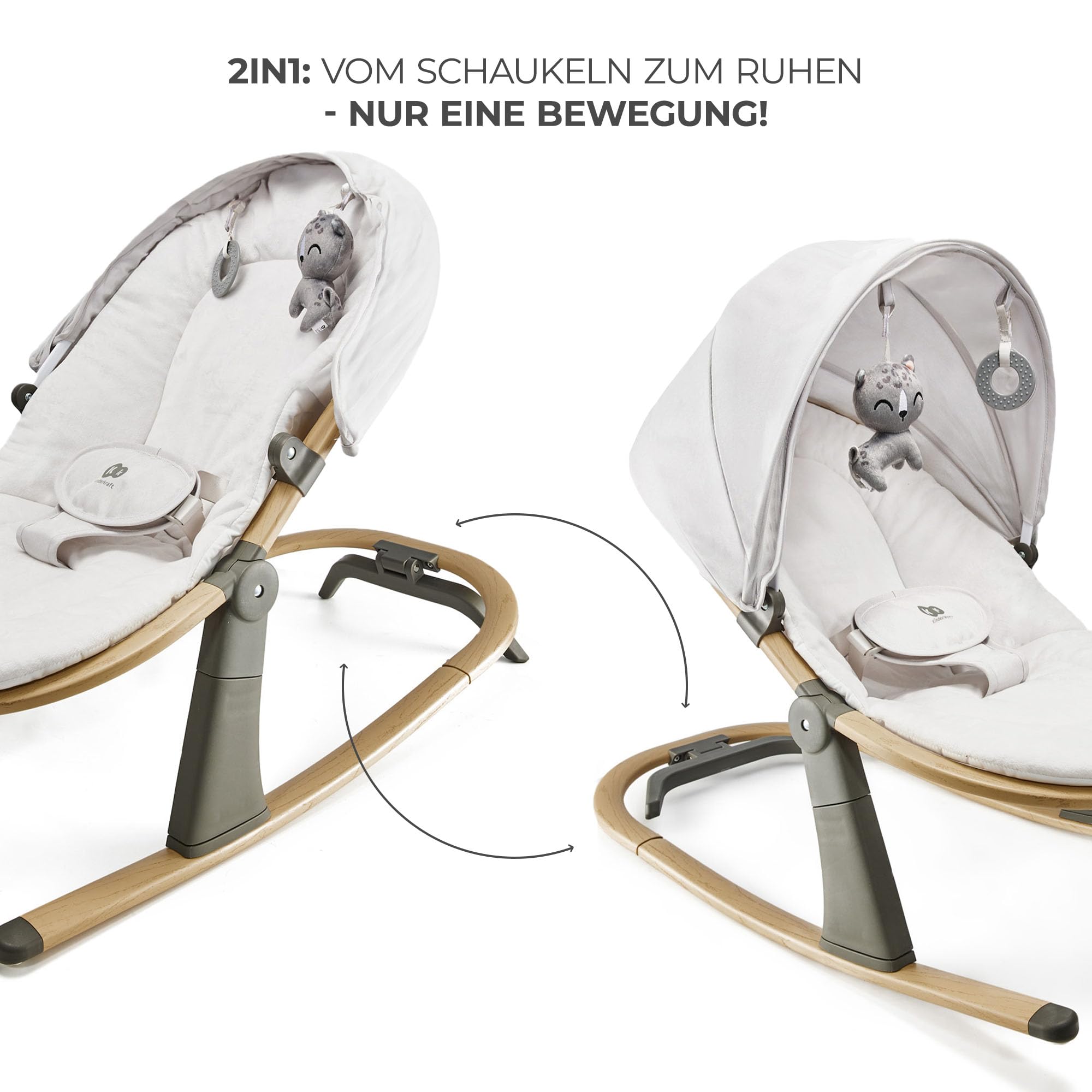 Kinderkraft ELSU Babywippe 2in1 ab Geburt, Hüpfstuhl für Babys Neugeborene 0-9 kg, 2 Spielzeuge zur Aktivierung, Verstellbarer, Leicht, Weiches Material, Grau
