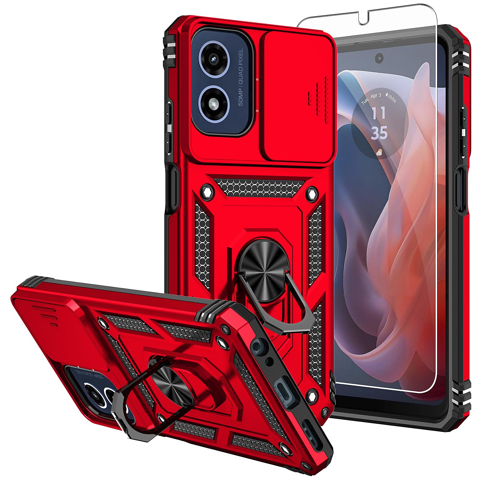 SKMY for Moto G 5G 2024 Case,with Screen Protectors and Camera Cover,[Military Grade] 16ft.Drop Tested Cover with Magnetic Kickstand Protective Case