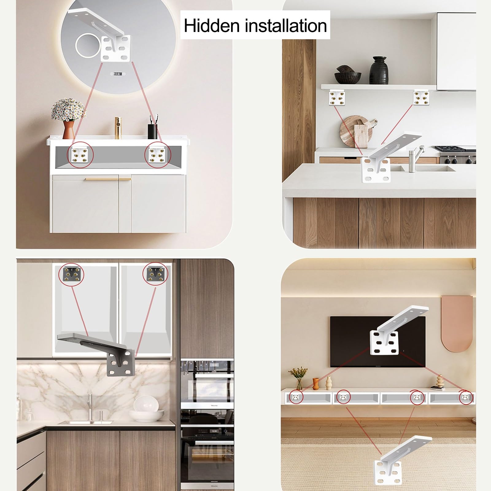 Versteckt Schwerlastwinkel Regalträger Wandmontage für Regale, Rechtwinklige Stütze Starke Tragfähigkeit Wandregal Stütze, Wand Eckregalhalterungen(White,400x80mm)