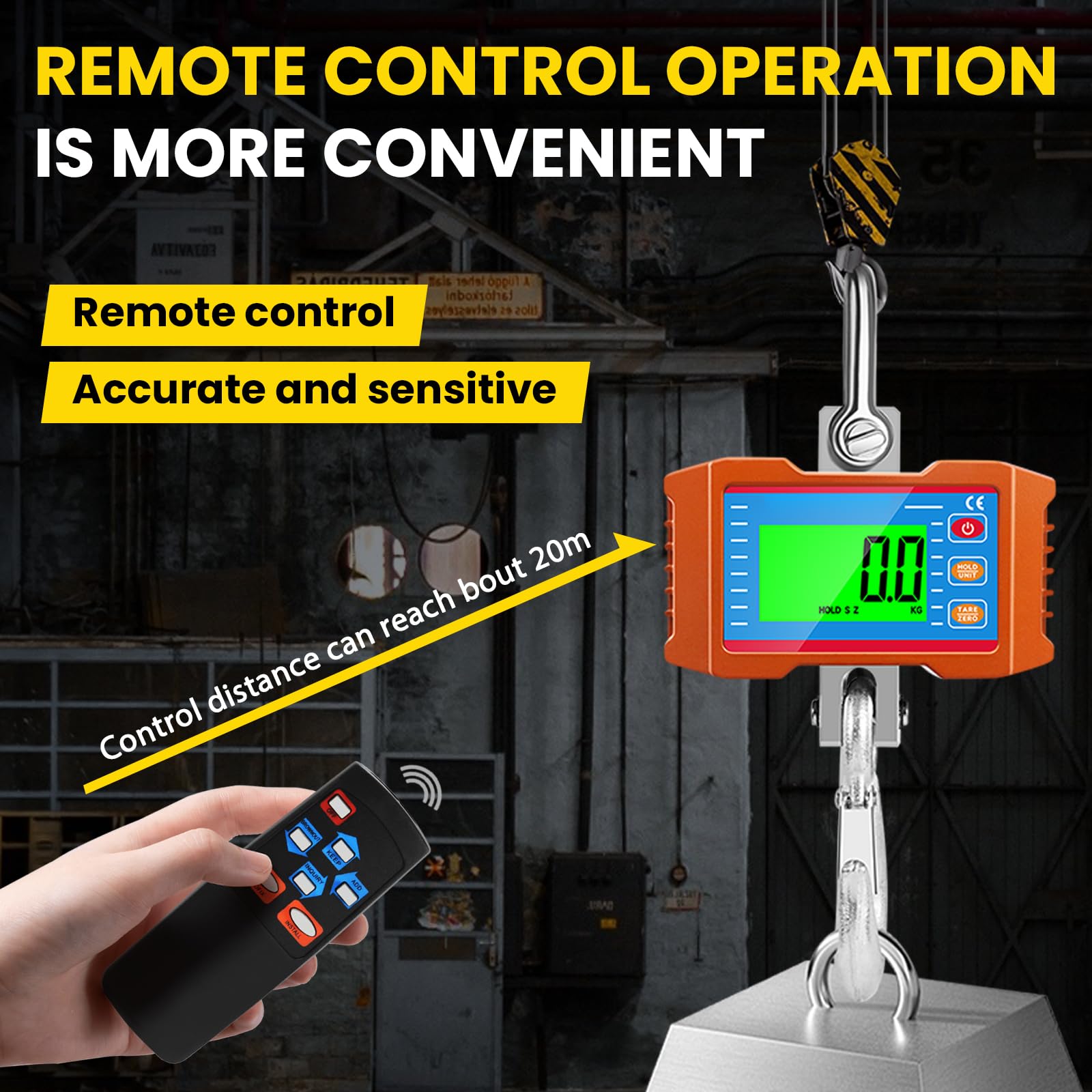 Báscula digital de grúa 1500 kg, 3000 libras, báscula electrónica colgante electrónica, pantalla LCD, báscula colgante electrónica portátil con mando a distancia, báscula de grúa industrial con sensor