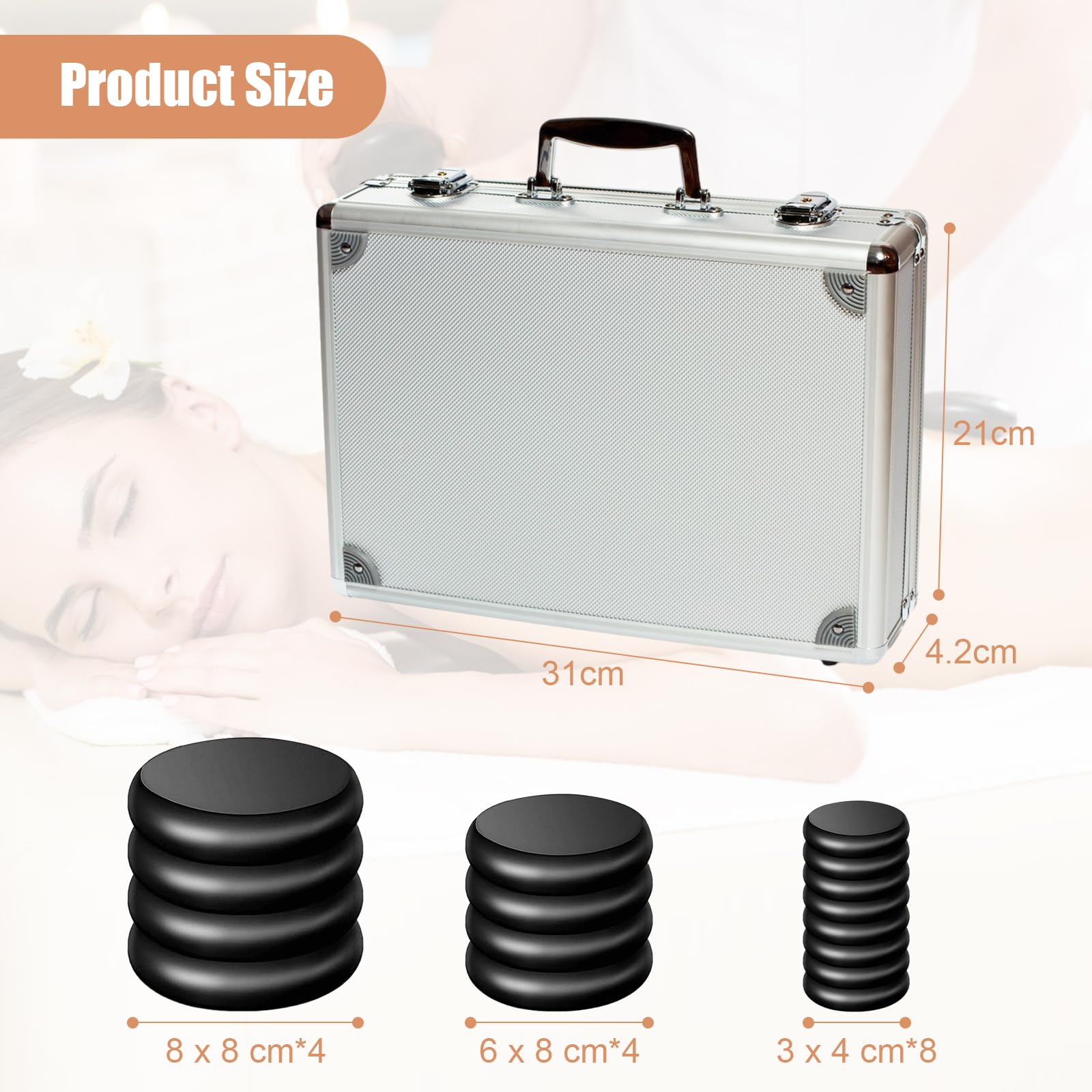 Hot Stone Massage Set, Kit de masaje con piedras calientes, dispositivo de calor con piedras calientes, piedras de masaje calientes hechas de basalto, para masajes, relajación, SPA(16 Stones)