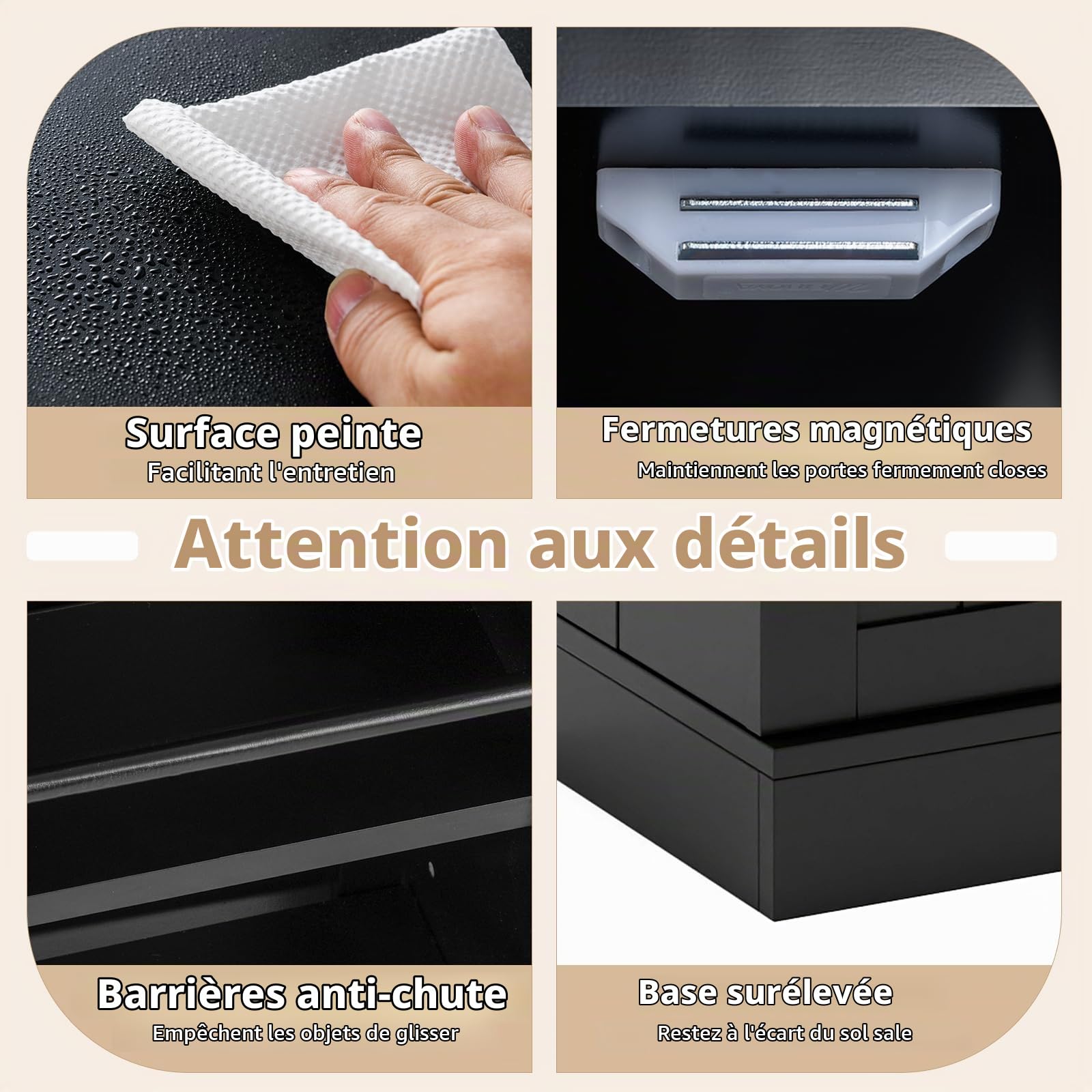 GIANTEX Buffet de Cuisine avec 2 Portes, Armoire de Rangement avec 17 Étagères et Etagères Réglables, Dispositif Anti-Basculement 59 x 30,5 x 103 cm, pour Cuisine, Entrée, Salon, Noir