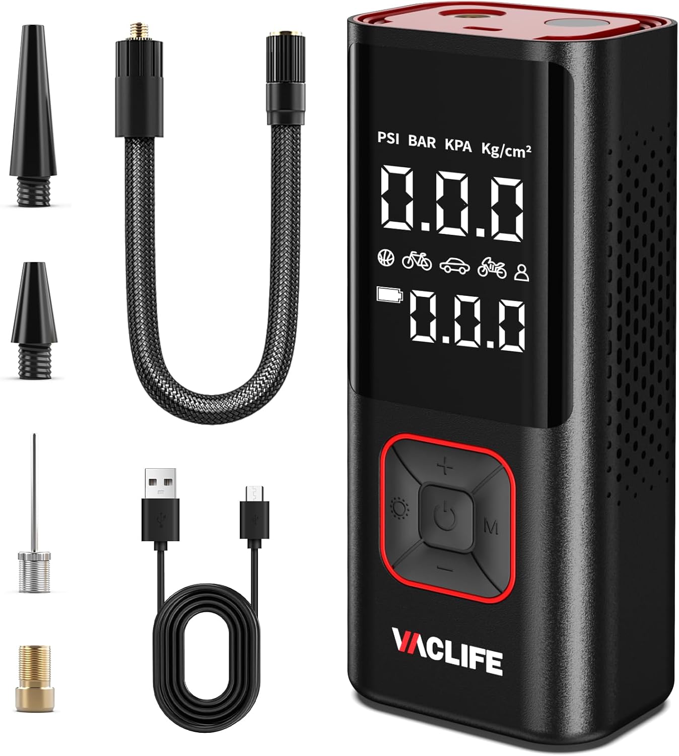 VacLife Electric Air Pump for Tyres, Portable Battery Air Pump for