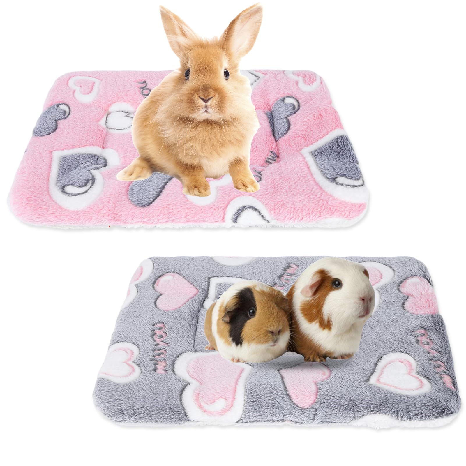 YancLife 2 Pcs Guinea Pig Bed Mat - 35x27cm Small Animal Plush Sleeping Mat, Washable Fluffy Animals Bedding, Indoor Warm Soft Winter Beds Pad for Rabbit Bunny Chinchilla Squirrel Hedgehog Hamster