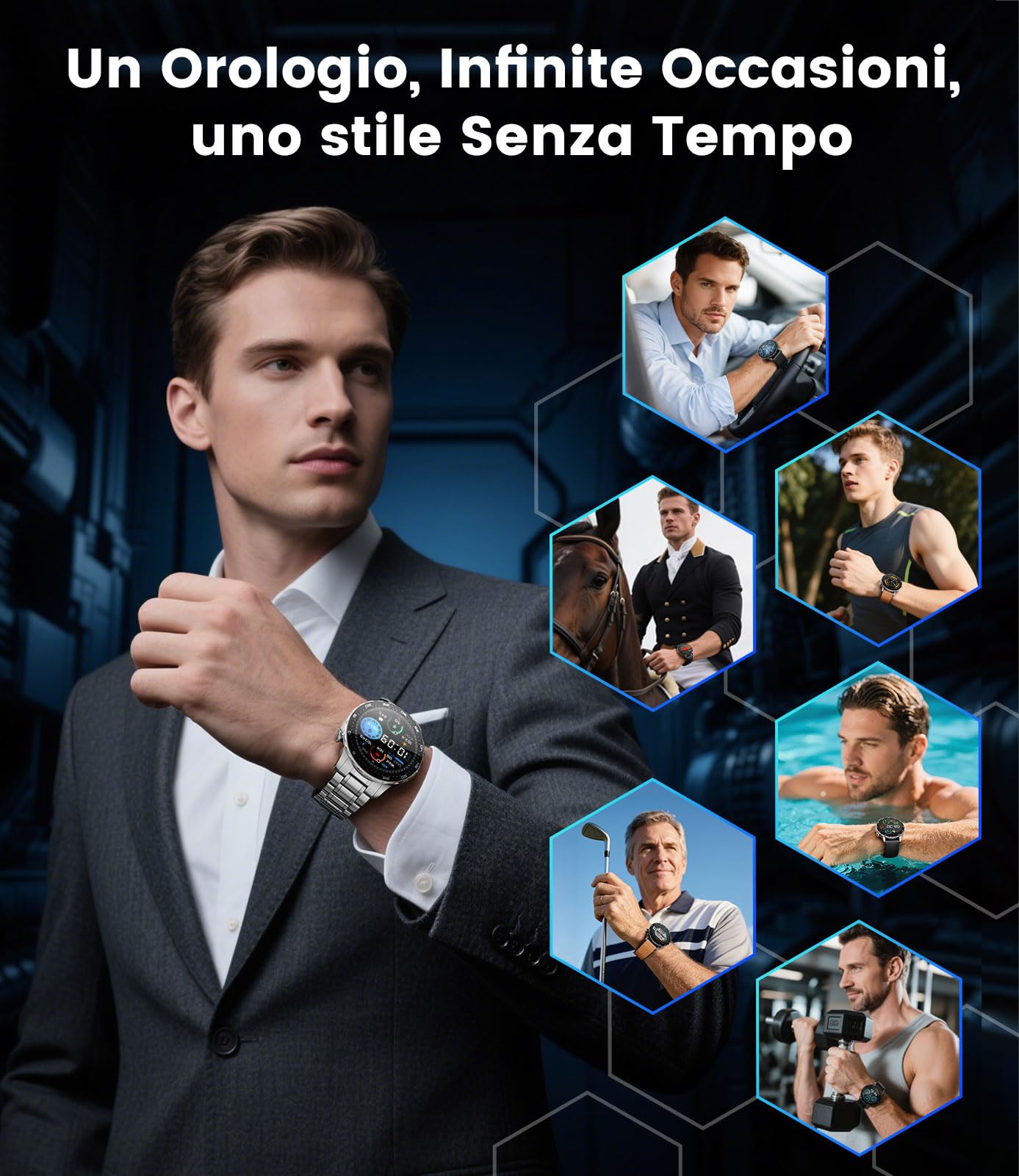 Smartwatch Uomo,1.43" AMOLED Orologio Smartwatch Uomo con Chiamate Bluetooth,123 Modalità Sportive,Monitoraggio Frequenza Cardiaca e Pressione,Cassa Acciaio Inox,per Android iOS(SML21-D)