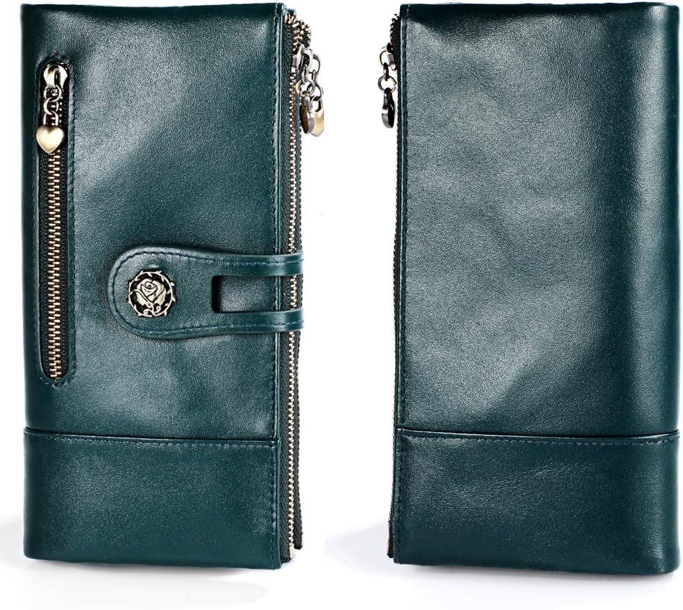 Women's RFID Blocking Wallet Soft Leather Clutch Money Ladies Purse Slim Card Holder Organizer Zip Pocket (3513-Blue) - Image 2