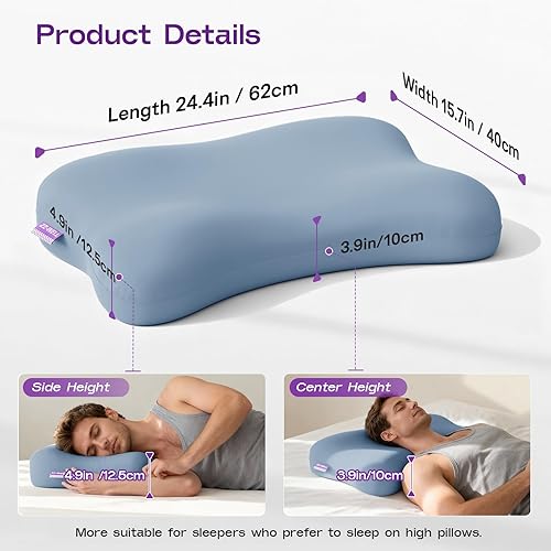 Miniatura 5 de Almohada refrescante para dormir de lado, almohada cervical patentada para dormir, almohada ergonómica curvada de espuma viscoelástica para dormir