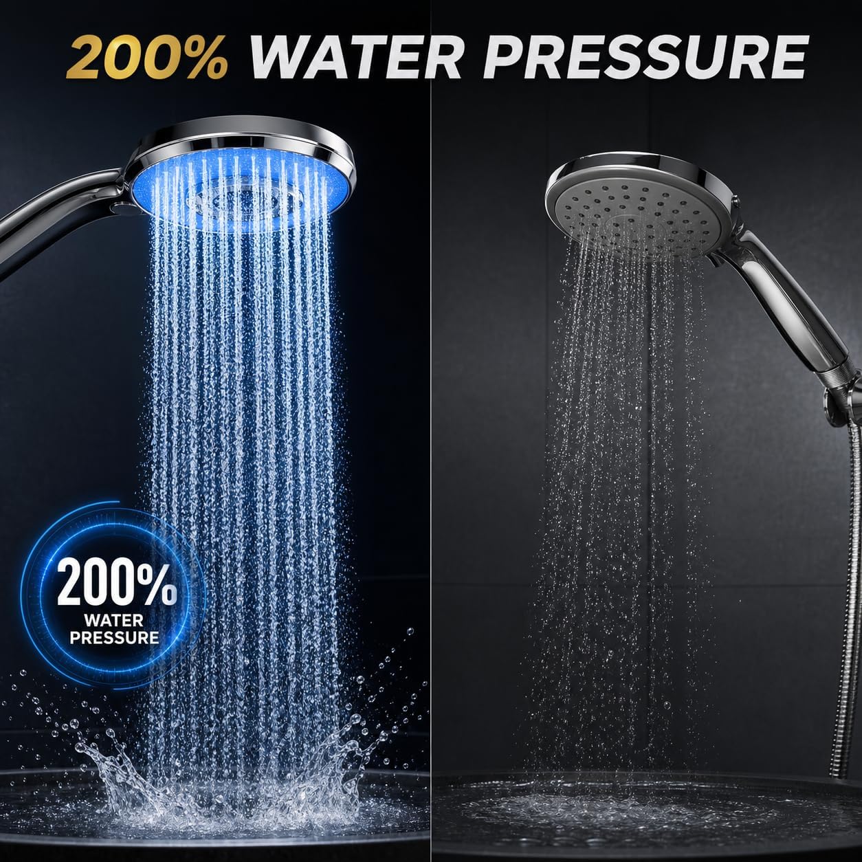 LED Shower head with Temperature Display with 59" Stainless Steel Hose image 3