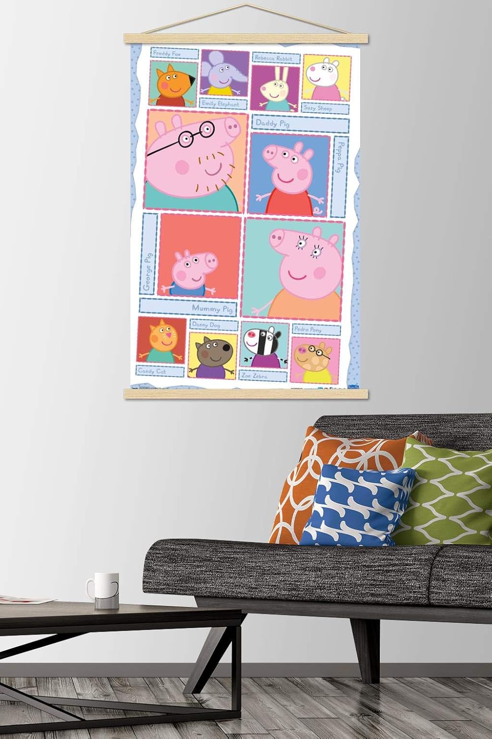 Trends International Peppa Pig - Grid Wall Poster, 22.37" x 34.00", Print and Beechwood Hanger Bundle