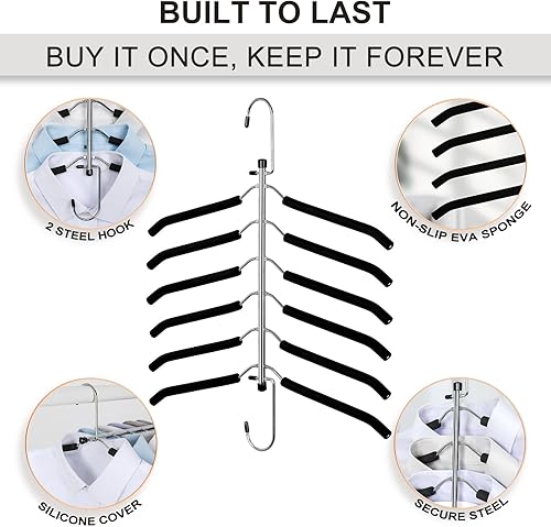 Miniatura 5 de TOPIA HANGER Percha para ropa que ahorra espacio, perchas de 6 niveles para camisas que ahorran espacio sin golpes, perchas acolchadas de espuma