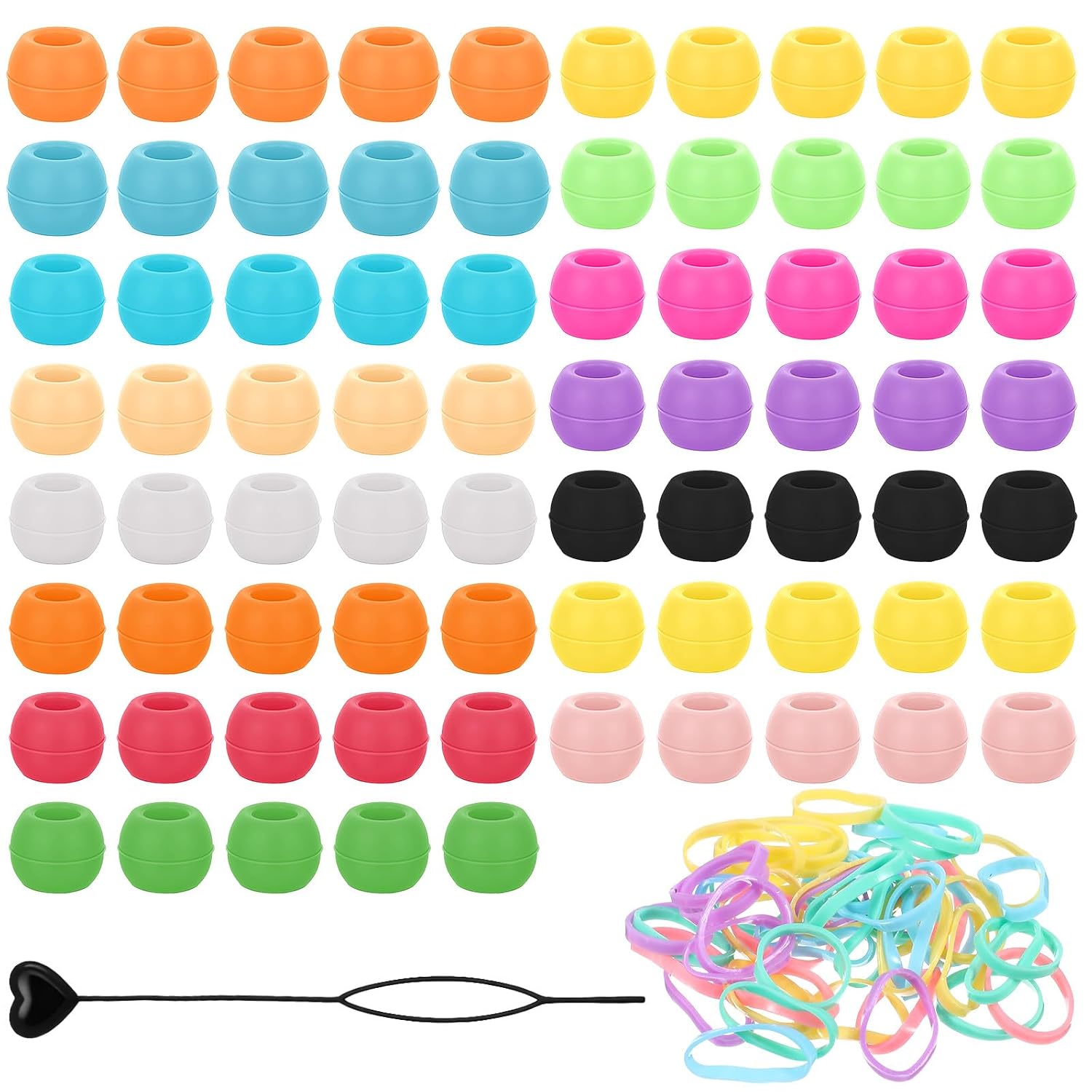 75-Pack Rubber Beads for Hair,Soft Large Silicone Beads for Hair,Silicone Hairs Bead,for Thick Braids, Locs & Curly Hairs, for Festivals, School & Daily Styling(Colorful)