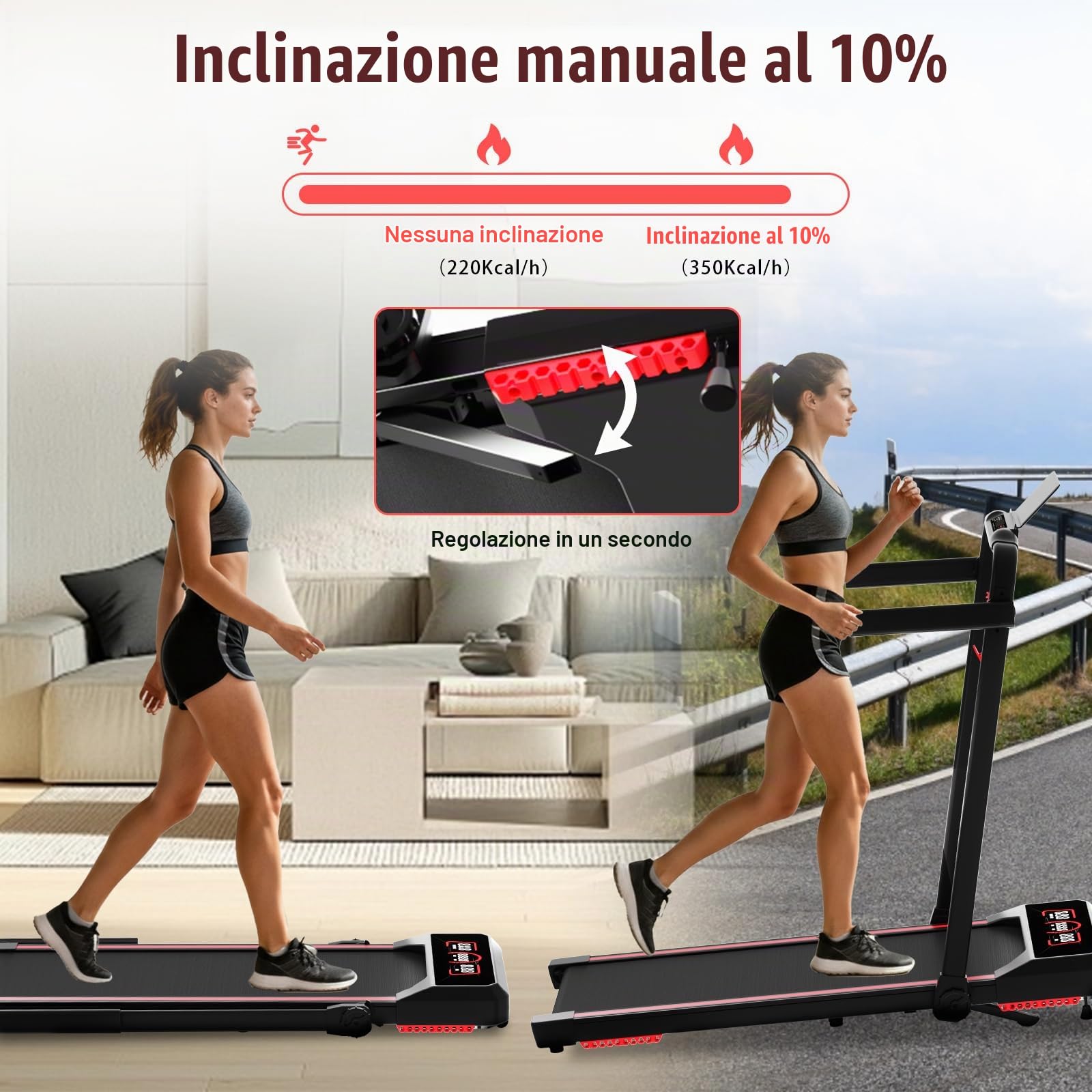 TODO Tapis Roulant Pieghevole con 10% Inclinazione manuale, 3.5HP Tapis Roulant per Casa Ufficio da 1-12 km/h, Elettrico Walking Pad & Treadmill con Diffusore Bluetooth, 12 Programmi, APP e Display