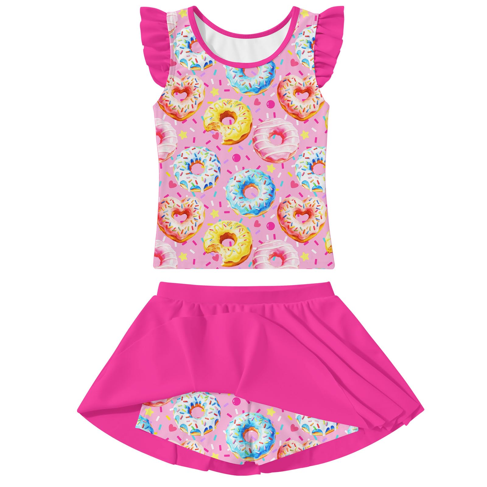 Girls Swimsuit 2 Piece Ruffle Bathing Suit UPF 50+ Tankini Swimsuit Skirt with Lining Size 3-10