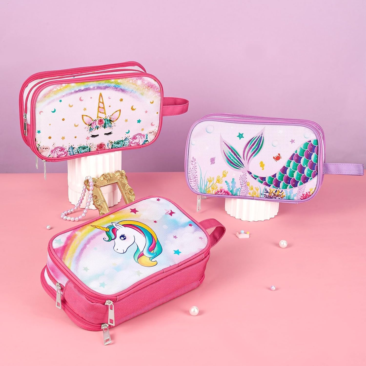 Rainbow Pink Toiletry Bag - Travel Toiletry Bag for Kids Girls Christmas Birthday Gift Camping Toiletry Case Toiletries Makeup Cosmetic Pouch Pink Water-resistant Wash Bag Dopp Kit with Pocket