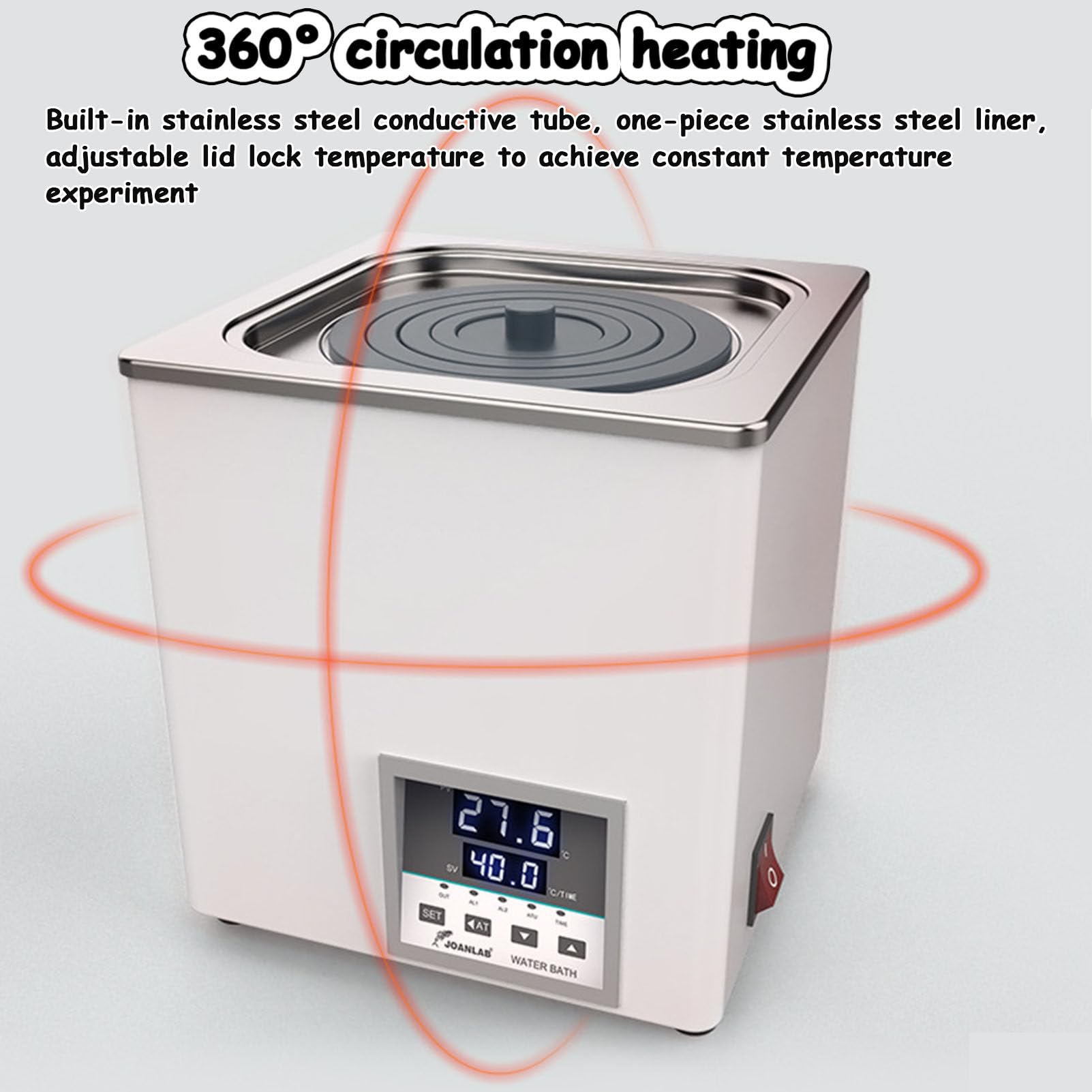 Baño de agua termostático digital de laboratorio con función de sincronización y anticombustión en seco, forro de acero inoxidable, para uso en laboratorio científico