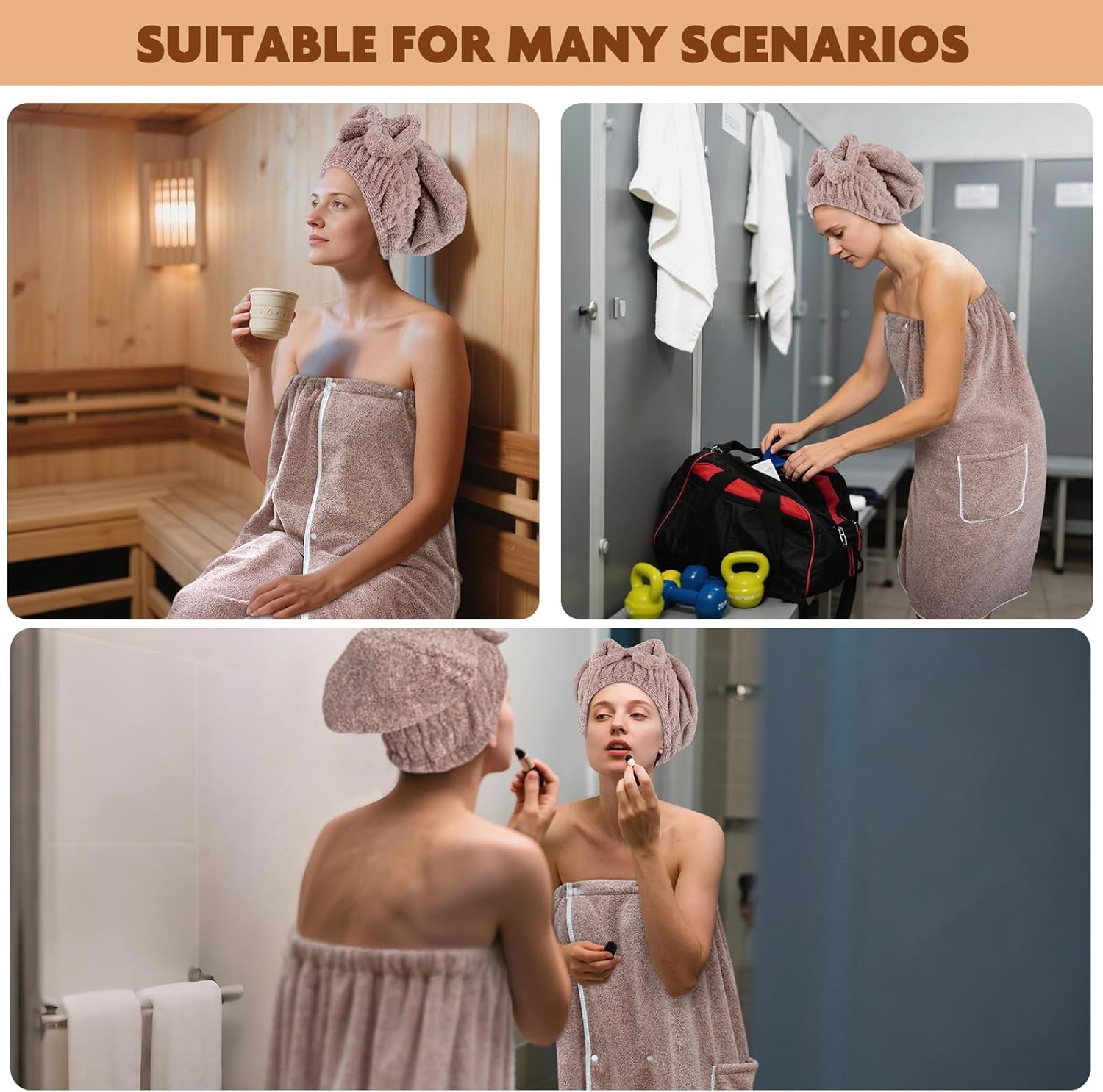 SUNLAND Microfiber Women Bath Towel Wrap and Hair Drying Towel Set,Adjustable Soft Body Wraps Dress with Hair Towels, Super Absorbent to Quick Drying 32 Inch x 60 Inch
