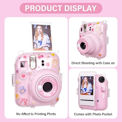 Miniatura 4 de Polaroid Mini 12 - Funda transparente con bolsillo para almacenamiento de fotos y accesorios para cámara instantánea Fujifilm Instax Mini 12, funda