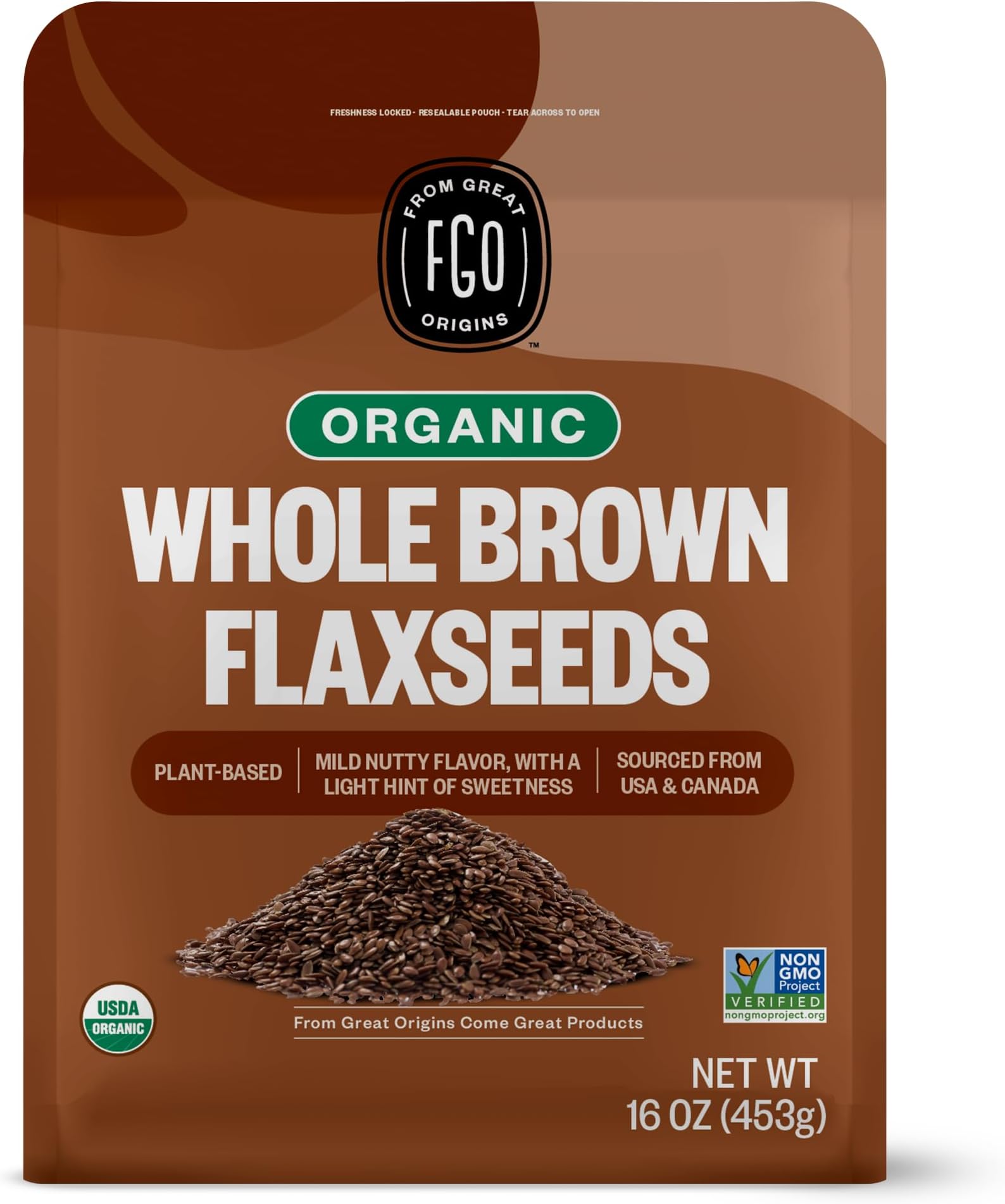 Organic Ground Brown Flaxseed Meal, 1 Pound / 16oz Cold Milled Powder in Resealable Pouch, For Baking & Smoothies, Grown in USA & Canada (Pack of 1)