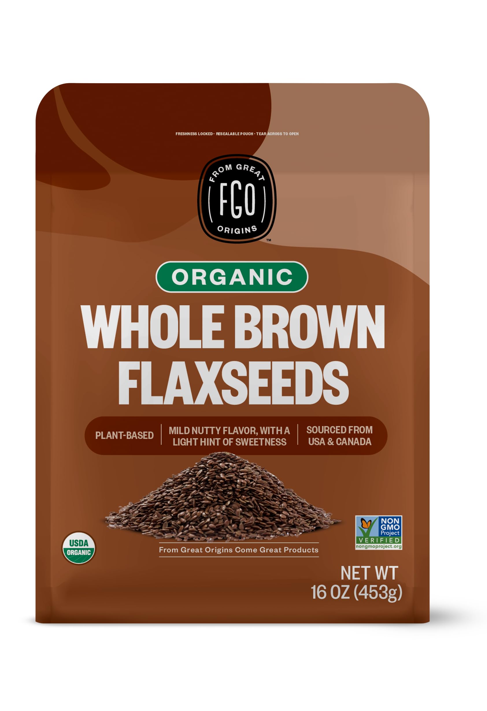 FGO Organic Ground Brown Flaxseed Meal, 1 Pound / 16oz Cold Milled Powder in Resealable Pouch, For Baking & Smoothies, Grown in USA & Canada (Pack of 1)