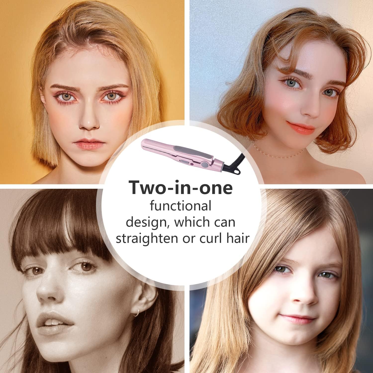 DAN Technology,Small Hair Straightener for Short Hair,1/2" Mini Hair Straightener, Dual Voltage Travel Flat Iron,U-Shaped Plates & 30s Fast Heating