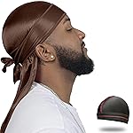 ForceWave Silky Durag for Men Wave Cap Satin Dorag for Men Women 360 Wave (Brown)