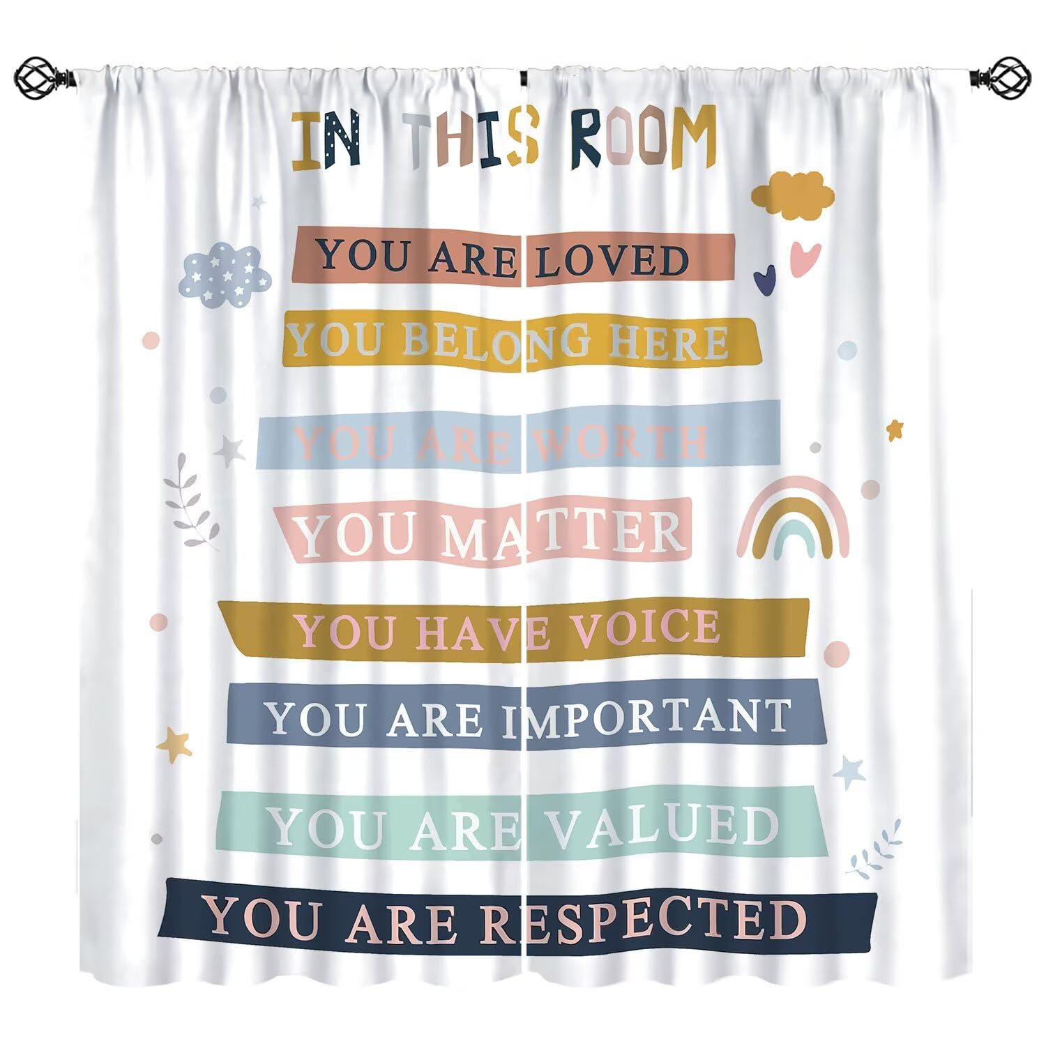 Moderw Kids Quotes Inspirational Curtain Boys Girls Motivational Positive Blackout Window Treatments Cute Rainbow Sun Drapes for Girls Boys Baby Children Bedroom Living Room W52xL84in